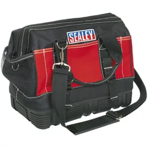 Heavy-Duty Red Tool Bag with Rubber Base and Multiple Pockets