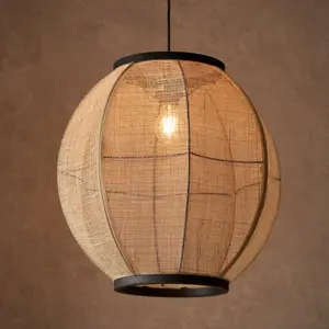 Luminosa Zaire Single Pendant Ceiling Lamp, Natural Linen, Matt Black