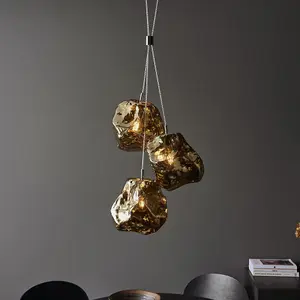 Metallic Bronze 3 Light Ceiling Pendant Modern Rock Design Hanging Light Fitting