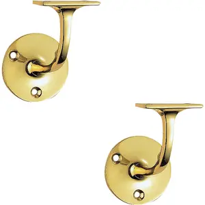 2x Lightweight Handrail Bannister Bracket 72mm Projection Polished Brass