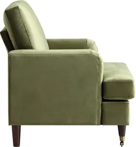 Brigette Olive Green Velvet Armchair With Antique Brass Castor Legs - Daals - Armchairs