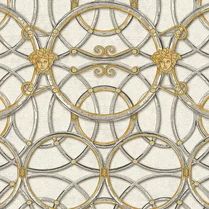 Versace La Scala Del Palazzo Geometric Wallpaper - Cream and Gold- 37049-2 - 10m x 70cm