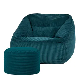 icon Morgan Corduroy Armchair Bean Bag and Pouffe Set Teal Green Giant Bean Bag Chair