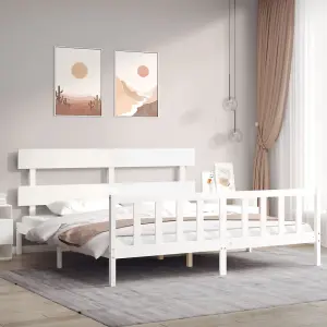 Berkfield Bed Frame with Headboard White 200x200 cm Solid Wood