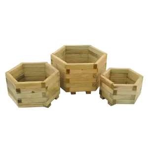 Forest Garden York Wooden Hexagonal Planter, Pack of 3 (H)33cm (W)50cm