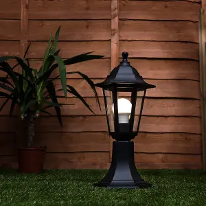 ValueLights Traditional Black IP44 Outdoor Garden Lamp Post Lantern Light - Includes 6w LED GLS Bulb 3000K Warm White