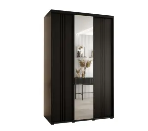 Sleek Black Cannes VII Sliding Wardrobe H2050mm W1600mm D600mm with Customisable Black Steel Handles