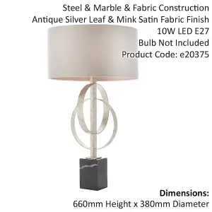 2 PACK Antique Silver Table Lamp & Mink Satin Shade Black Marble Base Desk Light