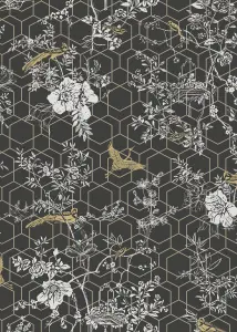 Muriva Black/Gold Floral 3D effect Patterned Wallpaper