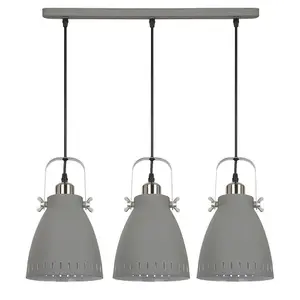 Luminosa Industrial And Retro Hanging Pendant Satin Grey 3 Light  with Grey Shade, E27