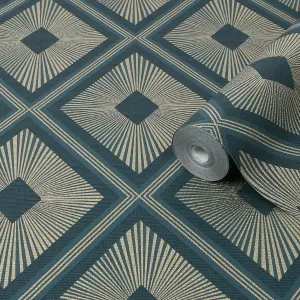 Boutique Fitz Green Metallic effect Geometric Textured Wallpaper Sample