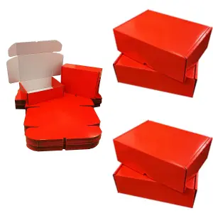 5 x Shiny Red (6" x 4" x 1.5") Coloured Cardboard Postal Shipping Mailing Die Cut Boxes