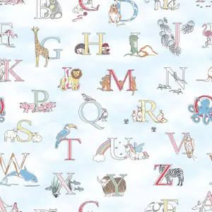 Galerie Just 4 Kids 2 Blue Multicoloured Alphabet Smooth Wallpaper