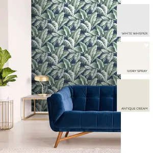 Tropicana Floral Leaf Wallpaper In Navy