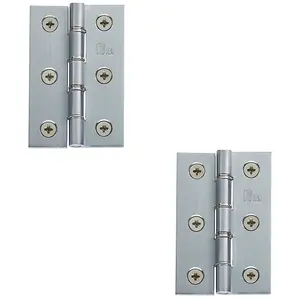 2 PACK - PAIR Double Steel Washered Butt Hinge - 76 x 50mm Satin Chrome Door Fixing