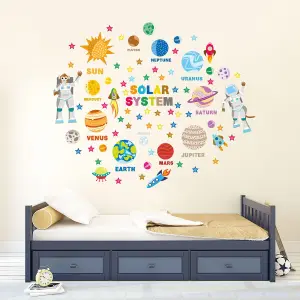 Walplus Educational Solar System Adventure Nursery Wall Stickers Mural 125Cm X 125Cm Kids Sticker PVC Multicoloured