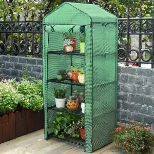 4 Tier Mini Greenhouse - Four Shelf Grow House - Durable Steel Tubing - Zipped Pe Cover - Unobtrusive