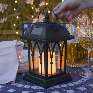 Festive Lights Solar Powered Flickering Amber LED Candle Lantern, 17.5cm