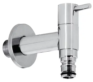 Tres Garden Tap with Hose Quick Connection Modern Looking Cold Water Chrome Plated