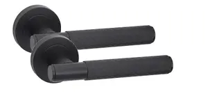 5 Set Linear T-Bar Door Handles with Latch and Hinges Matt Black Finish