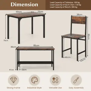 Costway 4-Piece Dining Table & Chair Bench Set Industrial Gathering Table Kitchen Set