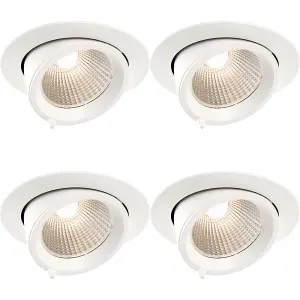 4 PACK Fully Adjustable Ceiling Downlight - 30W Warm White LED - Matt White