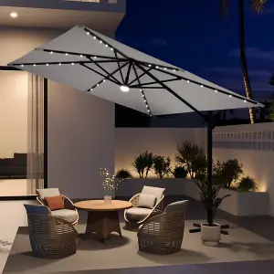 3m Cantilever Parasol with Solar LED Lights and 360 Degree Rotation Patio Rectangle Offset Umbrella