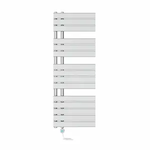 Rinse Bathrooms Prefilled Electric Heated Rail with Timer Designer Flat Panel Thermostatic Bathroom Radiator Chrome 1380x500mm