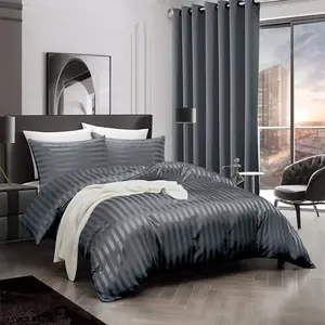 Microfiber Striped Duvet Cover Set with Pillowcases Charcoal / Double Duvet Cover + 2 Standard Pillowcases