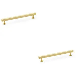 2 PACK - Straight Square Bar Pull Handle - Satin Brass 192mm Centres SOLID BRASS Drawer