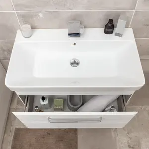 Emery Textured White Wall Hung Bathroom Vanity Unit & Basin Set with Chrome Handles (W)80cm (H)46cm