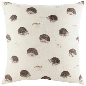 Evans Lichfield Oakwood Hedgehogs Repeat Printed Feather Filled Cushion