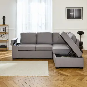 sweeek. 3-seater corner sofa bed with footstool Carl Light Grey 223x83x89 cm