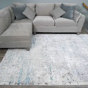 Silver Blue Tweed Floral Embossed Living Area Rug 120x170cm