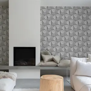 Grandeco Boaz 3D Effect Metal Panel Blown Vinyl Textured Wallpaper, Light Silver Grey