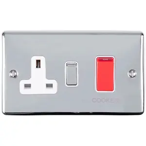 2 PACK 45A DP Oven Switch & Single 13A Switched Power Socket CHROME & White