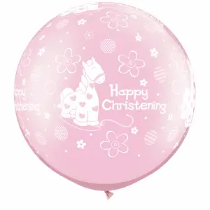 Qualatex Happy Christening Cute Pony Design Pearl Latex Balloons (Pack of 2) Pink (One Size)