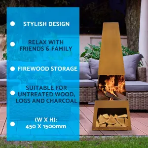 Dellonda Outdoor Chiminea Fireplace Heater Firewood Storage - Corten Steel