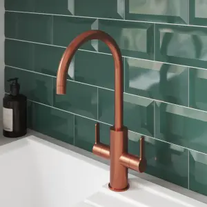 GoodHome Zanthe Copper effect Kitchen Twin lever Tap