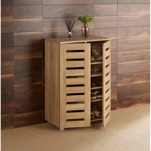 Home Source Oslo 2 Door Shoe Storage Cabinet Unit Oak Effect