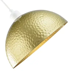 Contemporary Satin Gold Metal Pendant Lighting Shade with Hammered Domed Shape