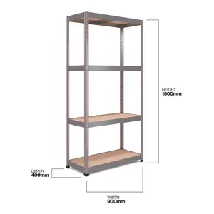 RB BOSS Garage Shelving Unit 4 Shelf MDF Galvanised Steel (H)1800mm (W)900mm (D)400mm