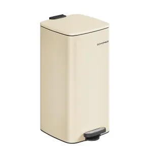 SONGMICS Kitchen Trash Can, Stainless Steel Pedal Bin with Inner Bucket, Soft Close Feature, and Stay-Open Design, Sand Beige