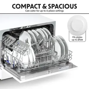 Compact White Portable Dishwasher with 6 Place Settings and Multiple Wash Programs