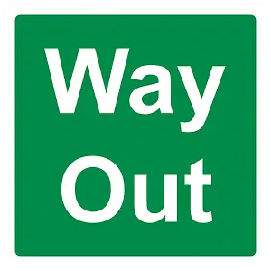 Way Out Building Safe Exit Sign - 1mm Rigid Plastic - 150x150mm (x3)