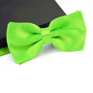 Lime Green Satin Polyester Bow Tie for Casual & Formal Wear, Wedding Party Accessory