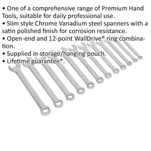 12-Piece Slim Handled Combination Spanner Set for Precision Work