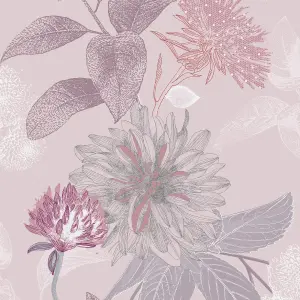 Boutique Zara Pink Metallic effect Floral Textured Wallpaper