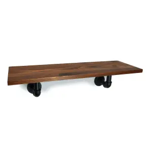 Solid Pine Rustical Shelf Dark Oak Black Industrial Pipe Bracket 20x110cm