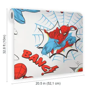 Marvel SpiderMan Pow Wallpaper Roll White and Red